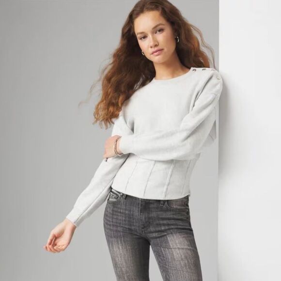 WHBM XL Heather Gray Lunar Corset Style Dolman Sleeve Pullover Sweater - Picture 1 of 16